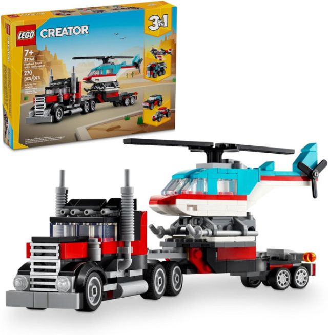 LEGO Creator 3 in 1  Flatbed Truck With Helicoptor Toy